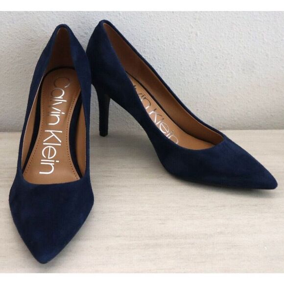 Calvin Klein Women's Sz 7.5M Dk Blue Leather/Suede Gayle Pointed Toe Pumps - Picture 1 of 10